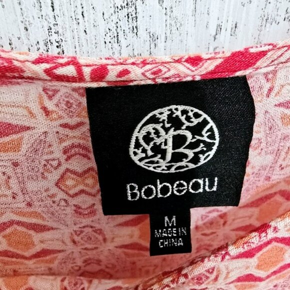 Bobeau Women's Blouse Size Medium Pink Bohemian Flowy Beachy Vacation Geometric - Picture 4 of 14